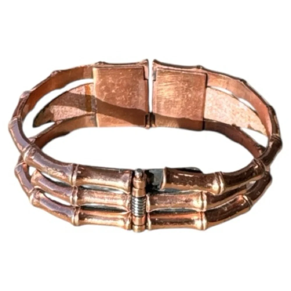 VTG MCM Matisse Renoir Copper Enamel Gold, Green, White Bamboo-Inspired Bracelet